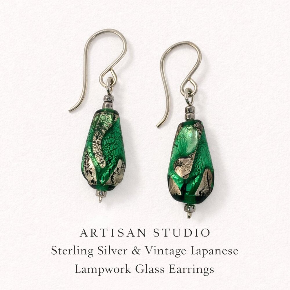 Sterling Silver Vintage Japanese Lampwork Glass Earrings | Artisan Studio